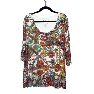 MiracleBody by Miraclesuit Floral‎ Print Shape-ware Top XL Artsy Patchwork Boho